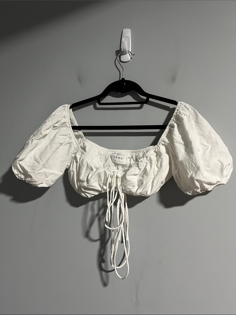 Sabo White Cotton Puff Sleeve Crop Top
